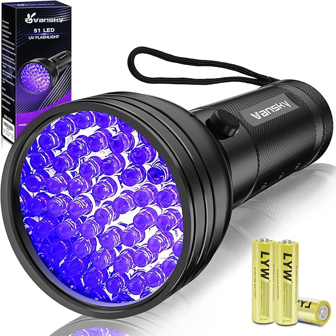 Vansky Black Light UV Flashlight, Upgraded 51 LED 395nm Blacklight Pet Urine Detector for Dog/Cat Urine, Dry Stains, Bed Bug, Matching with Pet Odor Eliminator(Batteries are Included)
