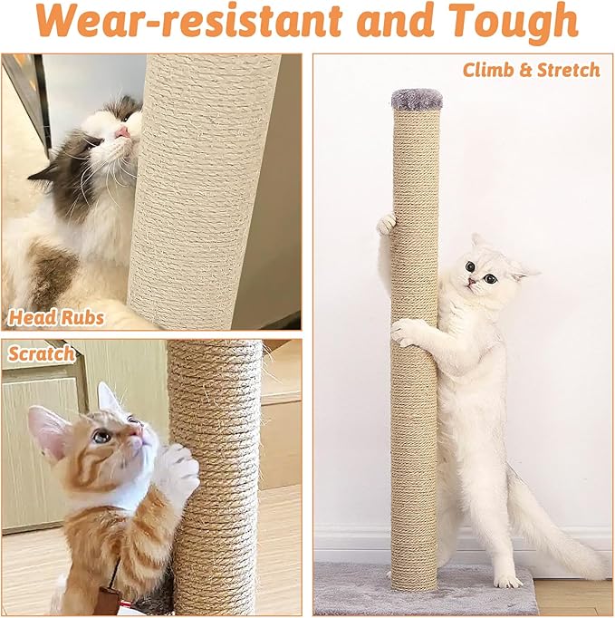 Cat Natural Sisal Rope for Scratching Post Tree Replacement, Hemp Rope for Repairing, Replacement Cat Tree and Tower (6 mm 66 Ft)