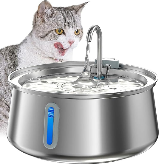 Stainless Steel Cat Water Fountain,Pet Water Fountain 4L/135oz Large Capacity,Dog Water Dispenser with Water Level Window, Multiple Filtration, Quiet Automatic Pet Fountain Easy Clean,1Faucet