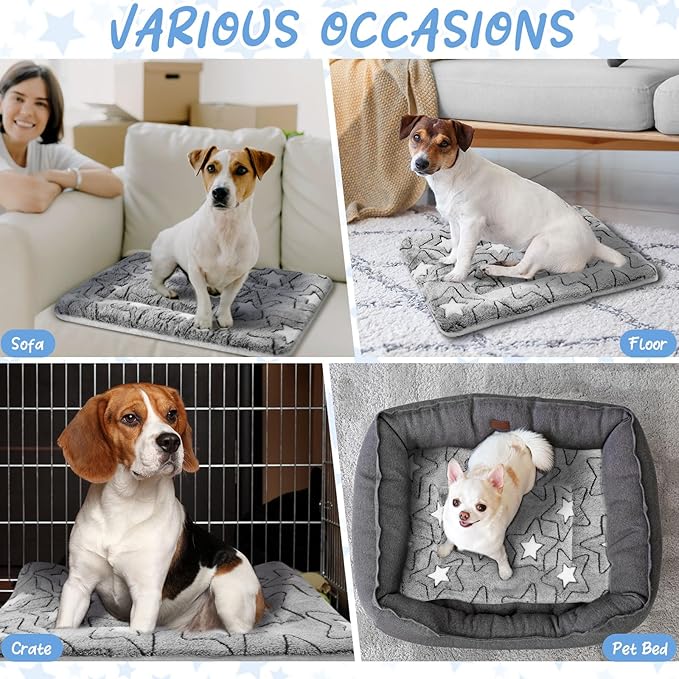 2 Pack Self Warming Cat Mat Self Heating Pad Bed Reversible Machine Washable Reflects Body Heat Warm Thermal Pet Pad Crate Blanket for Feral and Indoor Cat(Double Star,22'' X 18'')