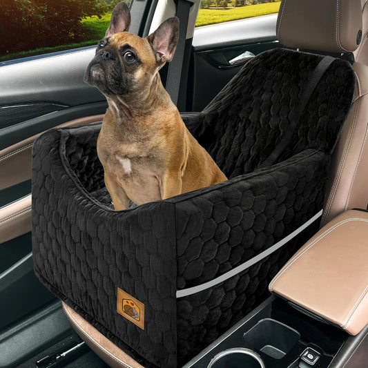 Dog Car Seat for Small/Medium Dogs, Memory Foam Dog Booster Seat, Travel Safety with Washable Removable Cover, Storage Pockets for Dogs up to 35 lbs(Black)