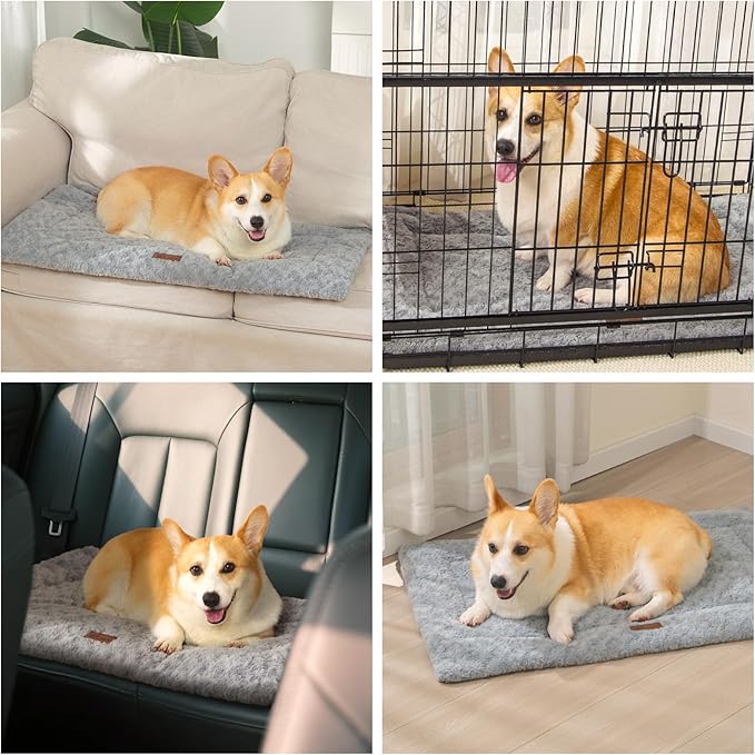 Fluffy Reversible Dog Bed Mat - Ultra Soft & Machine Washable Dog Crate Pad fit for Metal Kennel, Cozy Sleeping Mat, 47" x 29", Light Gray