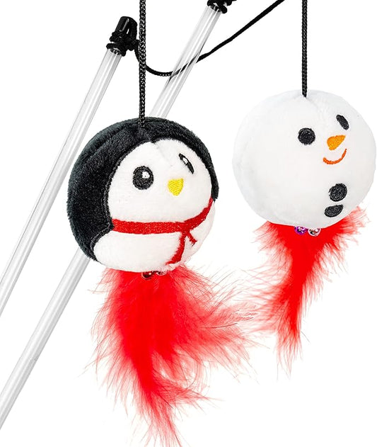 Giftable World Holiday Plush Pet Toy Fun for Christmas Designs Cat Play Toy (Penguin & Snowman Wand)