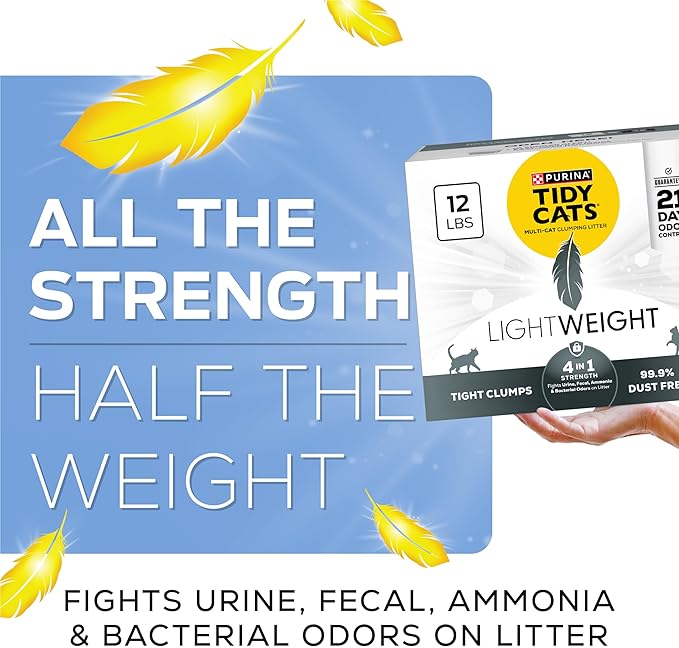 Purina Tidy Cats Lightweight 4-in-1 Strength Multi-Cat, Odor Control, Clumping, 99.9 Percent Dust Free Cat Litter - 12 lb. Box