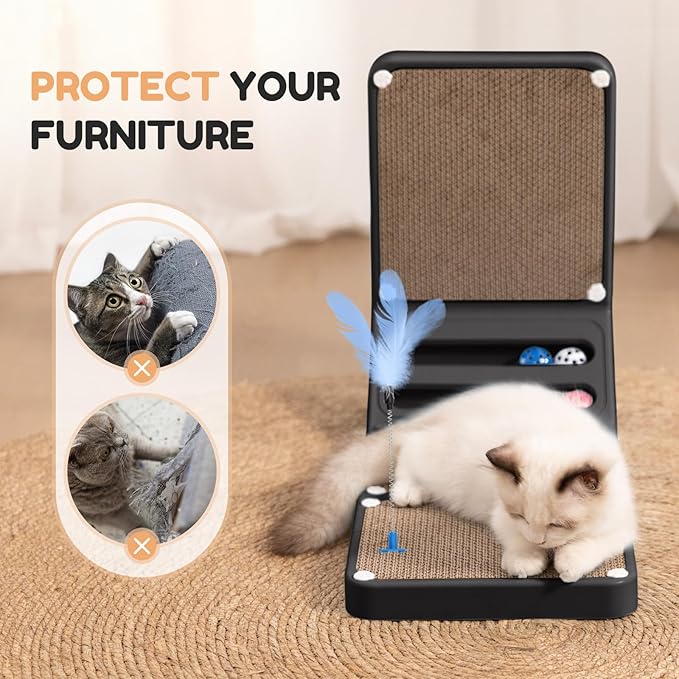 Cat Scratching Board Kitten Scratching Ball Wall Scratchers for Indoor Cats L Shaped Cat Scratcher Cats with Scratcher Pads Black