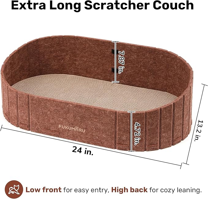 FUKUMARU Cat Scratcher, 24 Inch Sofa Shape Cat Scratching Bed, Reversible Detachable Cats Scratching Board, Round Cats Scratch Pads Refill Indoor, Caramel