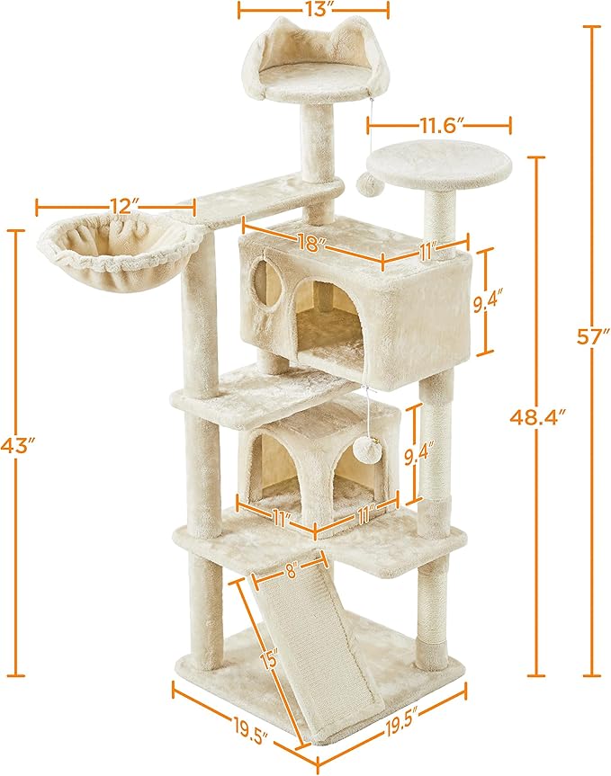 Topeakmart 57 inches Multi-Level Cat Tree Cat Condo with Scratching Posts Kittens Activity Tower Pet Play House Furniture