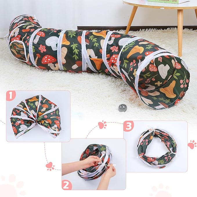 Glittme Cat Tunnel, Cat Tunnels for Indoor Cats, S-Shape Cats Cave with Cat Toys, Foldable Cat Tubes and Tunnels for Cats, Rabbit, Puppy, Guinea Pig