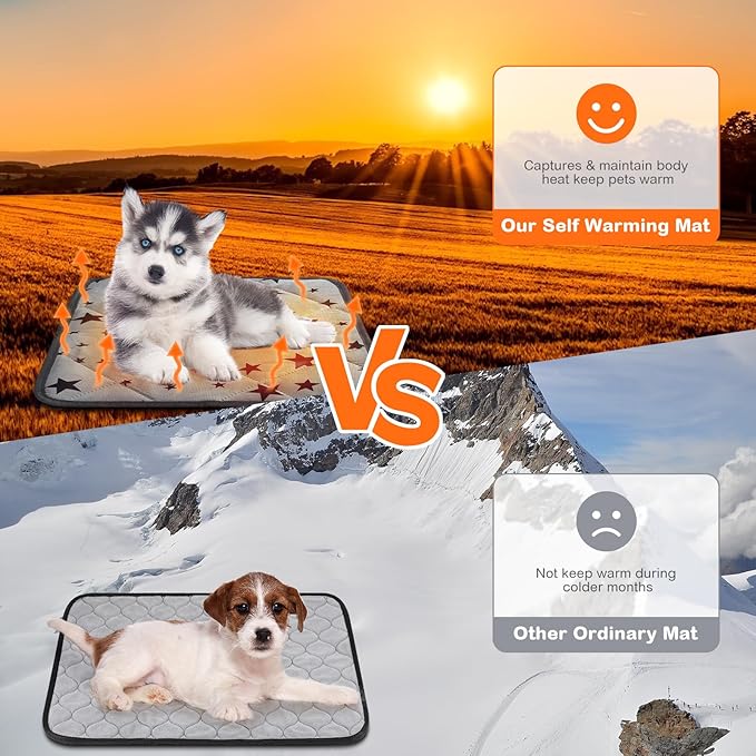 Namalu 4 Pack Self Warming Cat Bed Self Heating Cat Mat Star Pattern Soft Dog Crate Pad Thermal Pet Mat Anti Slip Kennel Washable Dog Warming Bed for Outdoor Indoor(18 x 18 Inch,Square)