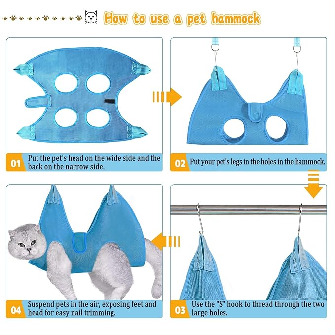 JIURUN Cat Grooming Hammock for Nail Trimming, Dog Grooming Hammock(S),Trimmer, Nail File, Pet Comb Bat Costume Wings for Cats Dogs