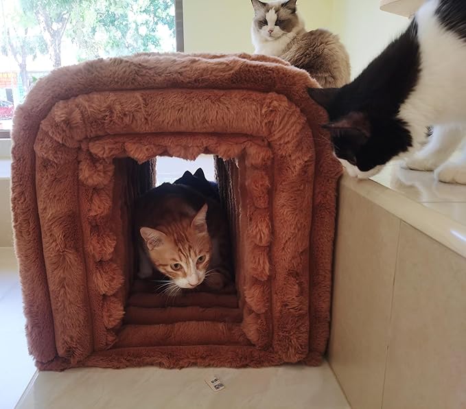 Storage Bench Pet Supplies Corduroy Bench Cat's nest to Hide for The Living Room, Entryway and Bedroom (Brown)