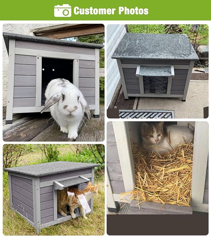 GUTINNEEN Insulated Cat House Outdoor Weatherproof, Wooden Cat Shelter with 0.78" Thick Insulated Liner, Asphalt Roof, Elevated Base, Kitty House for Winter