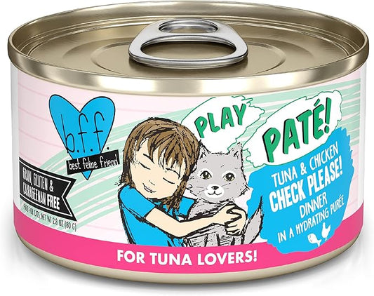 Weruva B.F.F. Play - Best Feline Friend Paté Lovers, Aw Yeah!, Tuna & Chicken Check Please! with Tuna & Chicken, 2.8oz Can (Pack of 12)