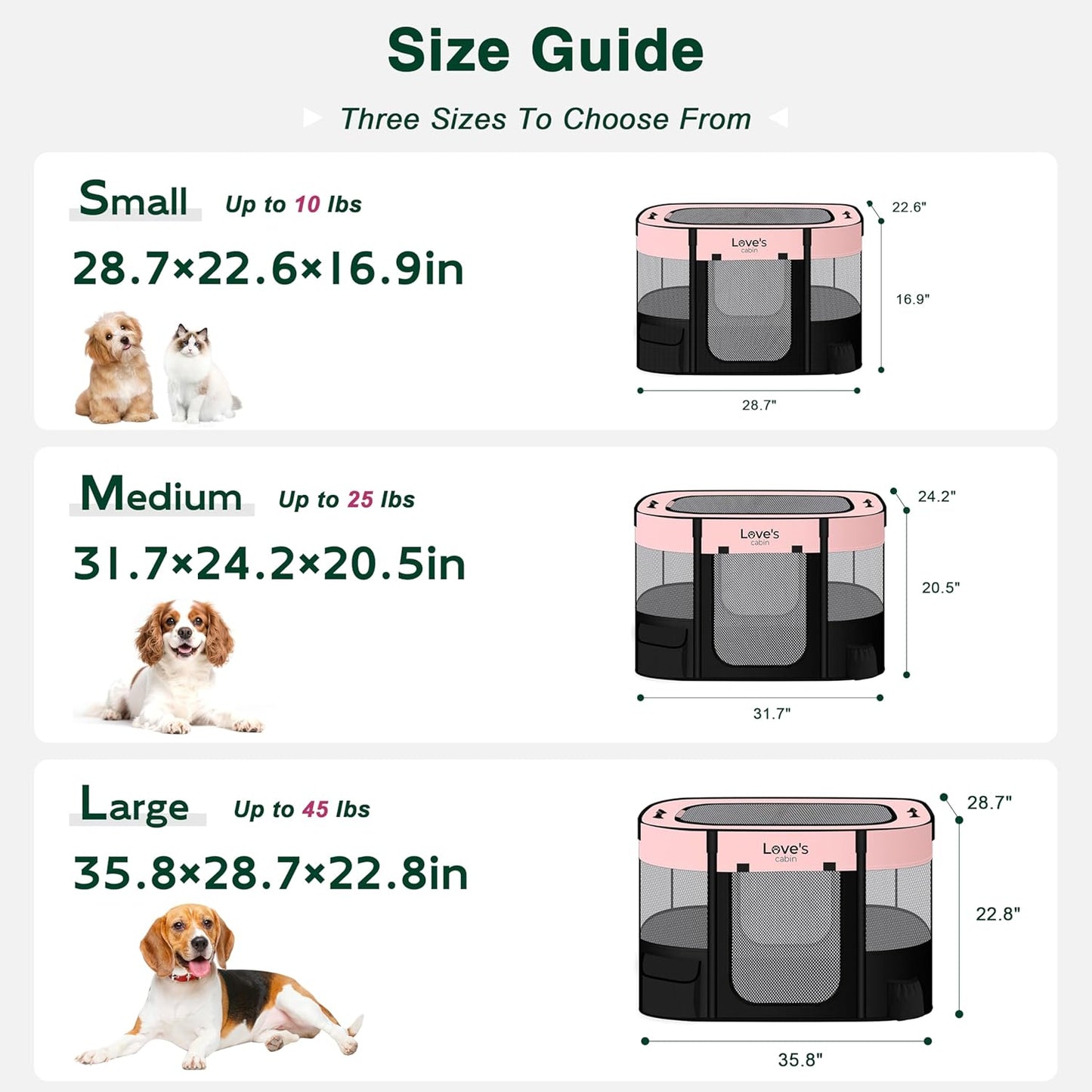 Love's cabin Pet Puppy Dog Playpen, Small Dog Tent Crates Cage Indoor/Outdoor, Portable Exercise Playpen for Cat, Foldable Pop Up Dog Kennel Playpen with Carring Case (S, Pink)