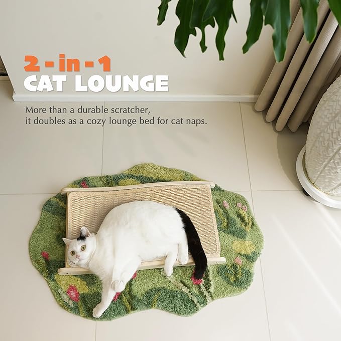 PETKARAY Sisal Cat Scratching Board, Curved Sisal Cat Scratcher, Large Indoor Kitty Scratch Pad, Heavy Duty Wave Lounge Bed for Kitten