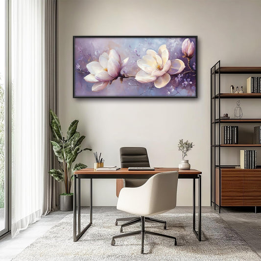 Large Floral Landscape Wall Art for Living Room, Purple Flower Canvas Oversized Wall Decor, Aesthetics Framed Pictures Painting Print Artwork for Bedroom Office 60L" x 30W"