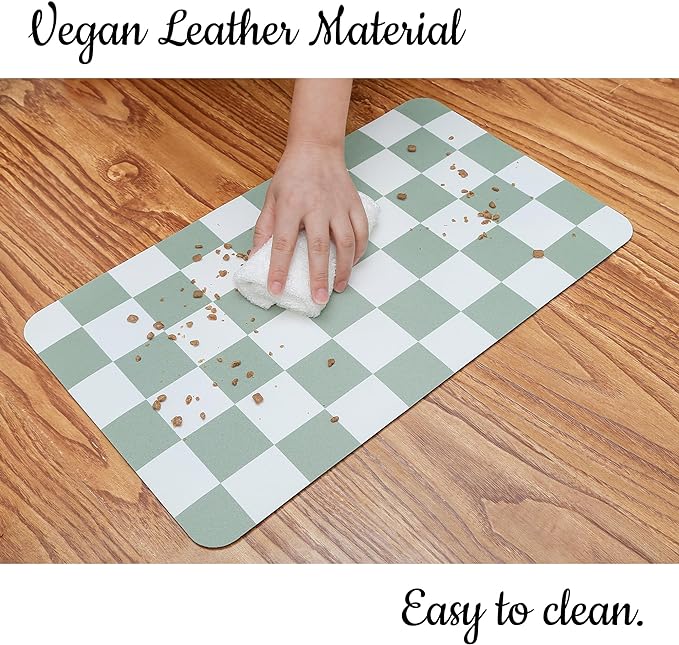 Ralxion Checkered Dog Feeding Mat, Absorbent Mats for Dog Food and Water Bowl, Dispenser, Modern Aesthetic Sage Green Checkerboard Pet Placemat for Dogs, Cats, Puppy, 16" X24”