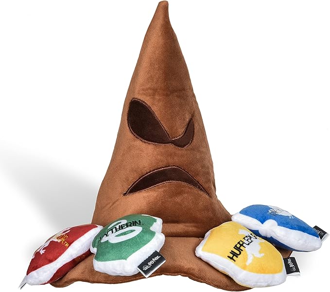 Harry Potter House Sorting Hat Burrow Pet Toy | Dog Toy Sorting Hat with House Plush Removable Parts | Sorting Hat Burrow Toy for Dogs | Crinkle Dog Toy, Dog Chew Toys