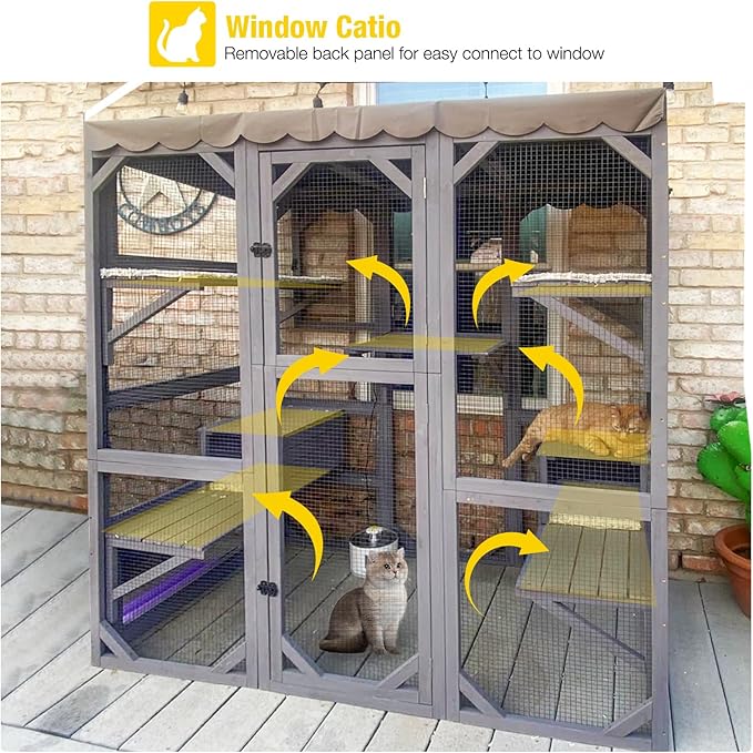 Aivituvin Cat House Outdoor Catio Kitty Enclosure with Super Large Enter Door,Wooden Cat Cage Condo Indoor Playpen with Platforms,Small House,70 Inch