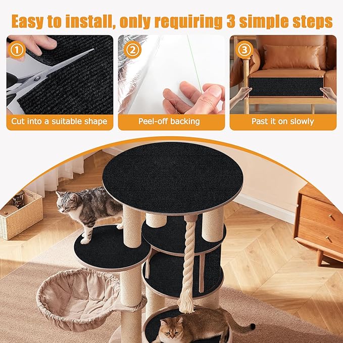 cat Scratching mat Self-Adhesive, Trimmable Furniture Protector for Couch, Sofa, Wall & Cat Trees - Durable Scratch Pad with Nano Tape, DIY Climbing Carpet for Indoor Cats (Black, 39.3"x15.8")