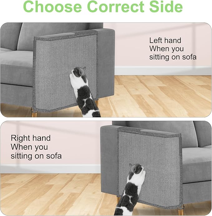 Cat Scratch Couch Protector,23.6L*19.6W inch Scratching Furniture Protector Pad,Cat Scratch Sofa Arm Sheild with Grey Natural Sisal for Protecting Couch Sofa Chair Furniture (Grey/Right Hand)