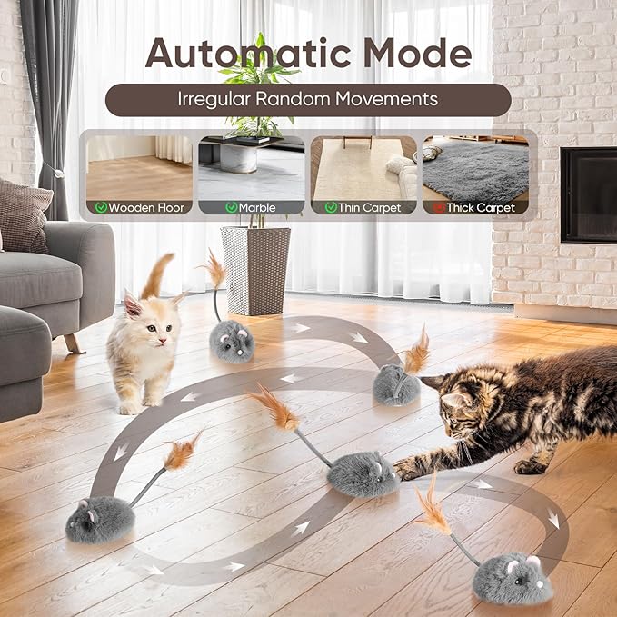 Cat Mouse Toy Remote Control Cat Toy Moving Interactive Cat Toys for Indoor Cats with 2 Modes,3 Adjustable Speeds