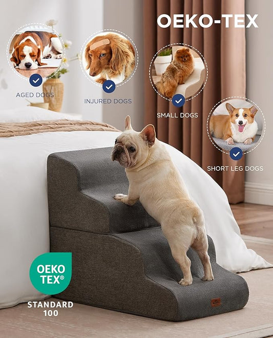 Beige Curved Dog Stairs Ramp for Small Dogs & Cats 22.8" H, 4-Step Dog Steps for Couch Sofa and Chair, Pet Stairs for Cats, Non-Slip Balanced Pet Steps