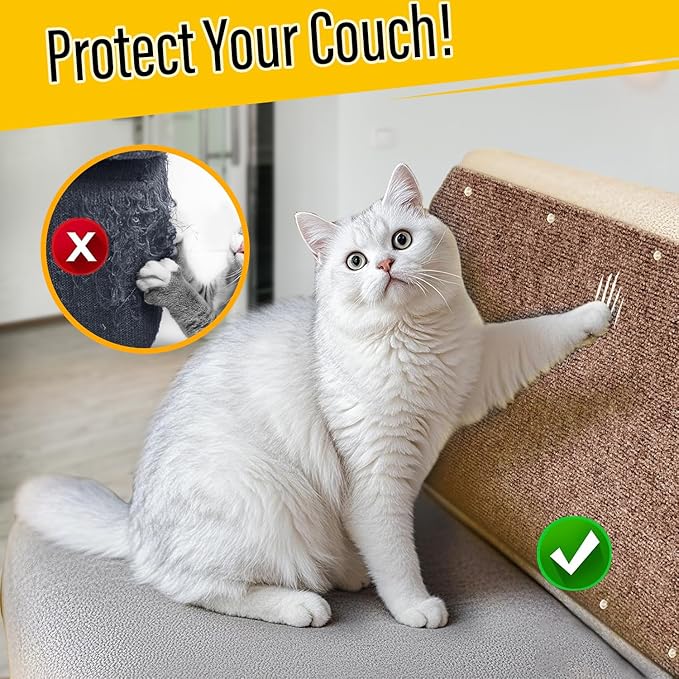 Cat Scratch Couch Furniture Protector, Adhesive Cat Scratch Pad Deterrent for Furniture, DIY Climbing Scratcher for Indoor Cats (Khaki, 39.3x15.8 in)