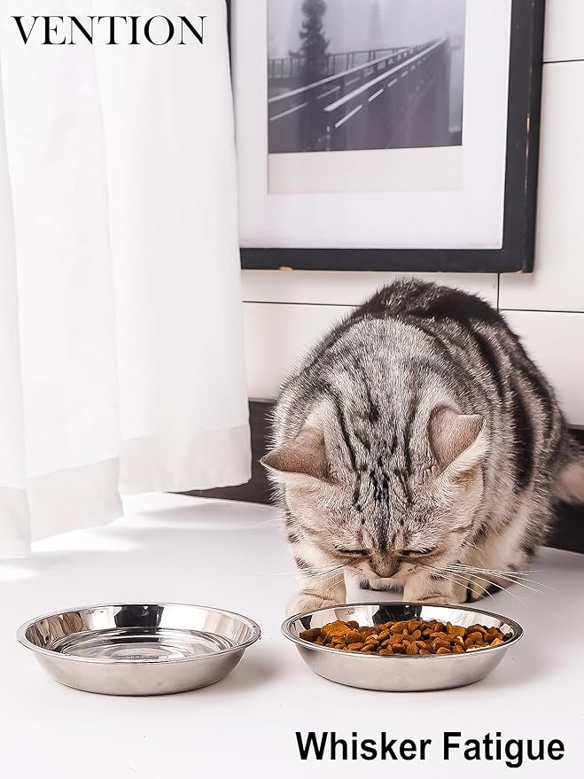 VENTION Medium Shallow Cat Food Bowls, Outer Dia. 8.1 in Whisker Fatigue Cat Bowl, Stainless Steel Cat Food Dish for Indoor Cats, Set of 4 Replacement Cat Bowls for Raised Station(26.7 Fl.oz)