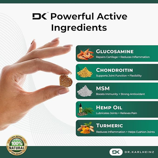 Glucosamine for Dogs - Max Strength Hip and Joint Supplement for Dogs - MSM, Chondroitin, Hemp Oil, Turmeric - Mobility Support and Pain Relief - 120 Chewable Tablets (Chicken Flavor)