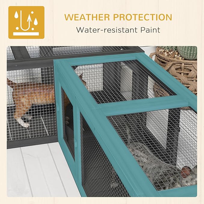 PawHut Cat Tunnel Outdoor, Wooden Cat Tube with Combinable Design, 8 Doors, 98" Cat Toys for Kitty, Puppy, Pet, House, Window, Cage, Dark Gray