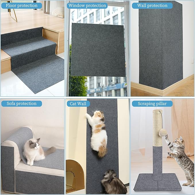 Cat Scratching Mat - Trimmable Self Adhesive DIY Climbing Cat Scratcher Pad for Cat Tree Shelves and Post Cat Scratch Furniture Protector