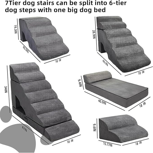 Foam Dog Stairs & Steps Ramps for High Beds 30-36 inches High Tall Large Dogs, LitaiL 7 Step Pet Stairs Steps for High Beds 30 inch Small Dogs, Non-Slip Dog Ramps for Bed