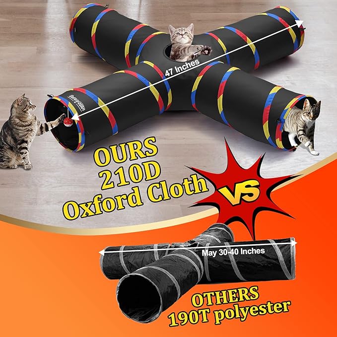 Dia 10" Interactive Cat Tunnels with 4 Way Design, Cat Tunnel for Indoor Cats Play & Exploration, Collapsible Crinkle Kitten Tubes for Ferrets, Rabbits, and Small Dogs Fun