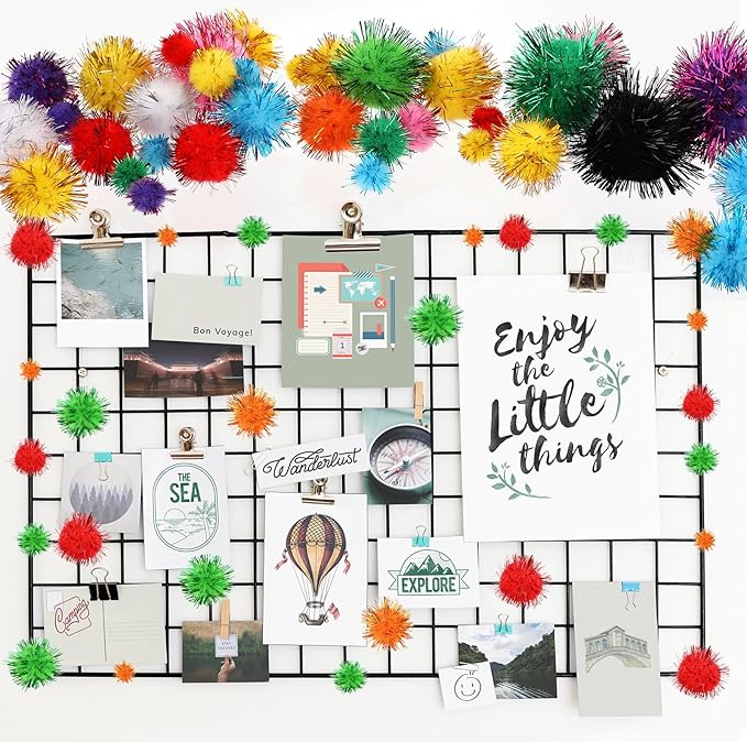 100Pcs Color Flash Cat Toy Balls, Craft Cat Toy Balls with Tinsel, Soft Fluffy Puff Ball for Crafts, Sparkle Glitter Cotton Ball for Kittens Exercise