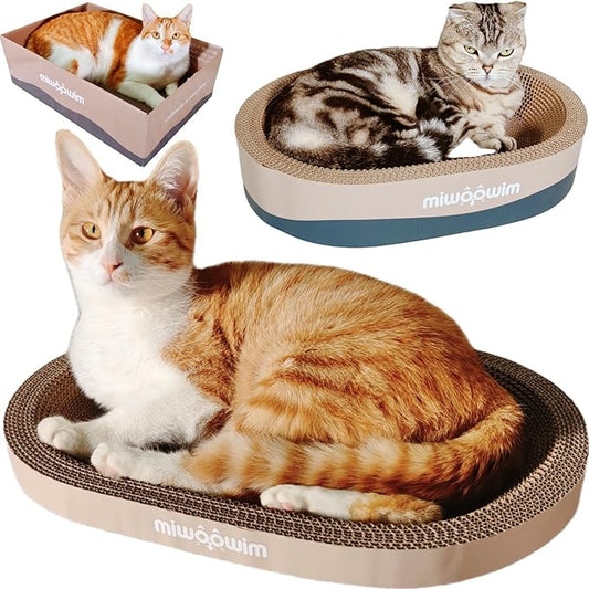 3PSC Cat Scratcher Cardboard, Oval Cat Scratch Pad Bowl Nest for Indoor Cats, Round Cat Scratching Board Corrugated Lounge Cat Bed, Furniture Protector for Couch