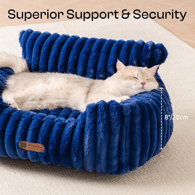 MEWOOFUN Cat Beds for Indoor Cats, Fluffy Cat Couch with Removable Washable Cover, Supportive Small Dog Beds for Puppy & Kitten up to 15 lbs (Navy Blue, 24x19x12)