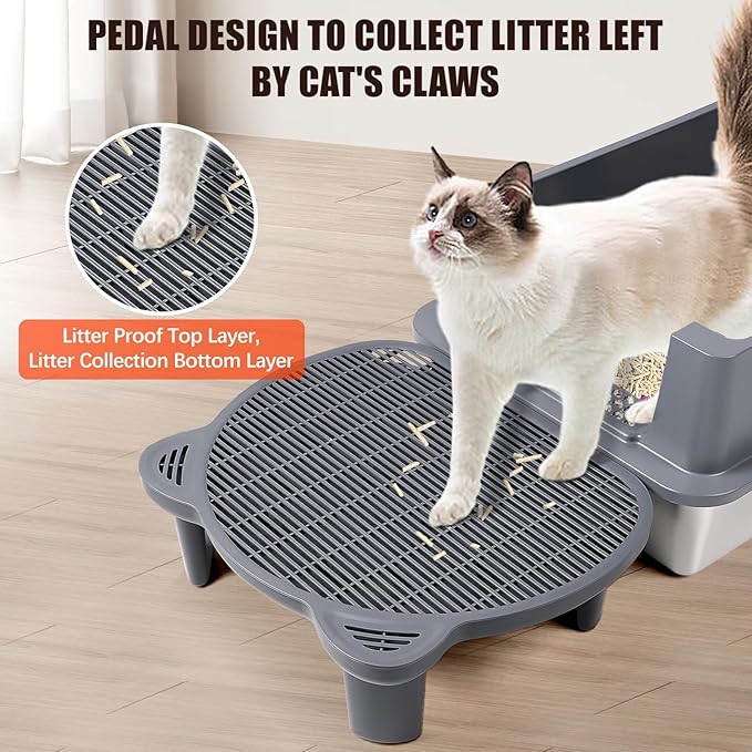 Adjustable Cat Ramp Litter Box Step Double Layer with Filter Function, Elevated Litter Box Ramp for Senior Cats Easy Cleaning Cat Litter Tray for Floor Indoor (Dark Grey)