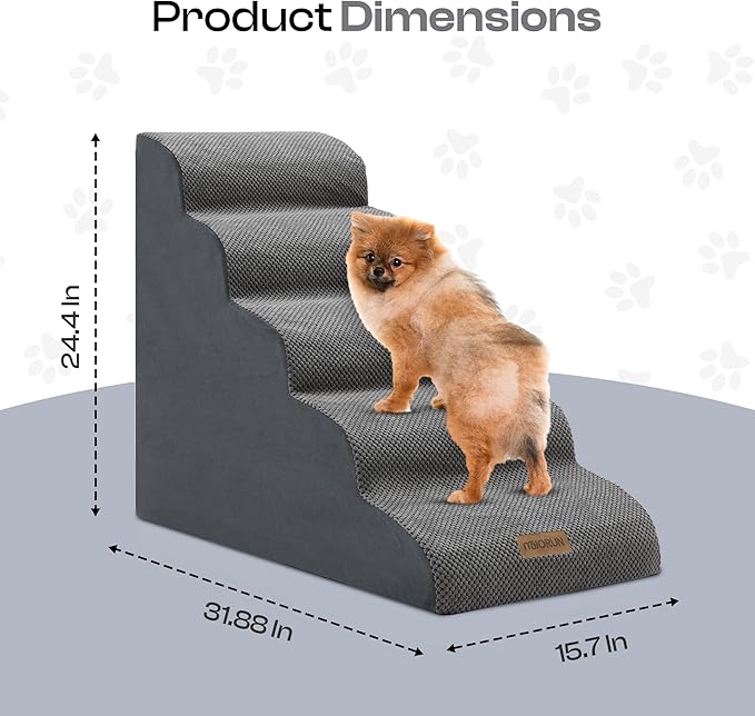5-Step Curved Dog Stairs for High Beds Up to 30", Non-Slip Foam Pet Ramp for Small and Medium Dogs and Cats, Washable Cover, Soft Climbing Steps for Couch & Sofa