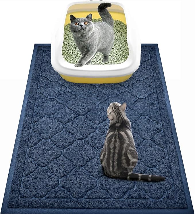 WePet Cat Litter Box Mat, Kitty Premium PVC Pad, Durable Trapping Rug, Phthalate Free, Urine-Resistant, Scatter Control, L 35 x 23 Inch, Blue