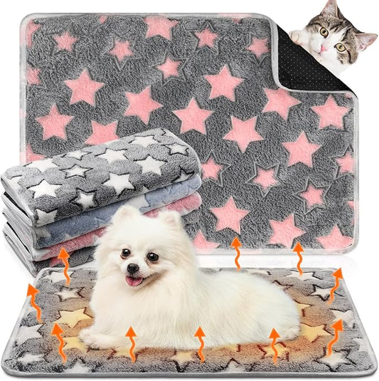 4 Pack Self Heating Cat Bed Cat Self Warming Pad with Removable Cover Extra Warm Thermal Pet Pad Washable Pet Crate Mat Anti Slip Kennel for Indoor Outdoor Pets(Star,20 x 28 Inches)