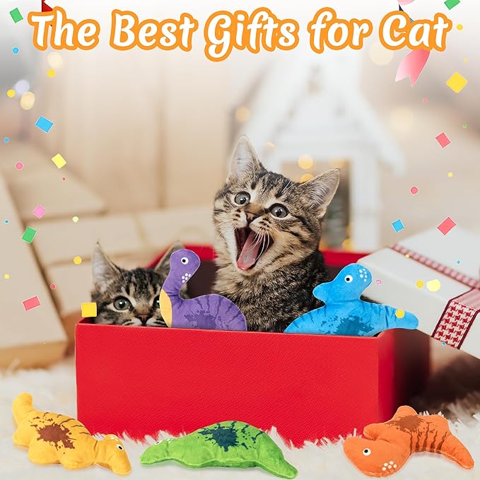 Catnip Cat Toys, 5Pcs Dinosaur Catnip Toys for Cat, Catnip Crinkle Sound, Soft and Durable, Interactive Kitten Kicker for Indoor Kitty for All Breeds