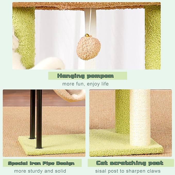 Cat Tree, Cat Tower for Indoor Cats, 43.3 inch Cactus Cat Tree Tower with Sturdy Steel Tube, Hammock, Cat Condo for Small Cats and Kittens, Scratching Post, GCT004SGY