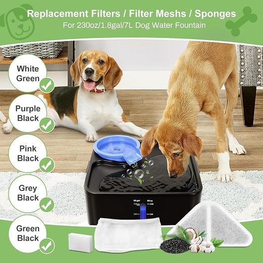 12 Sets of Replacement Filters for 230oz/7L Dog Water Fountain, GISOFIK Cat Water Fountain Filter, 5 Layers Filtration System Pet Fountain Filters Replacement (12 Filters+12 Mesh Bag+14 Sponge)