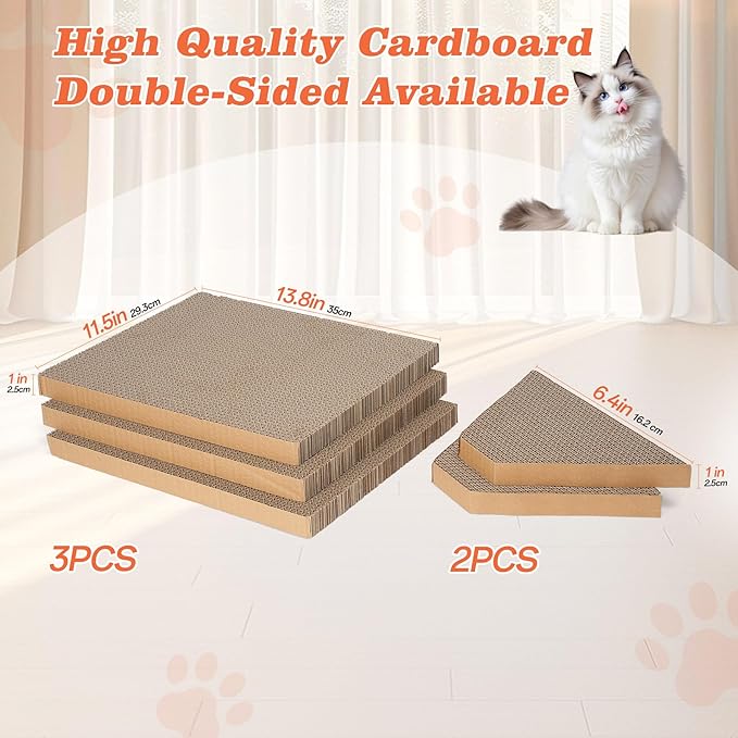 Cat Scratcher Boat with 5 Pack Cardboard Scratch Pad, 30" Extra Long Cat Scratch Box for Indoor Cats, Heavy Duty and Double-Sided Scratching Board