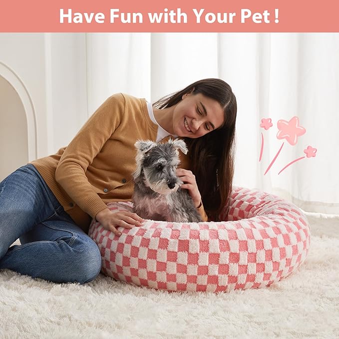 BFPETHOME Donut Dog Bed Medium Size Dogs, Cute Medium Dog Bed for Puppy and Kitten, Round Calming Pet Beds with Non-Slip Bottom, Machine Washable,27inch, Pink