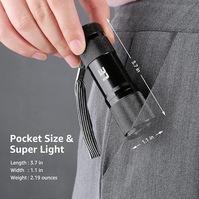 Lighting EVER Black Light Flashlight, Small UV Lights 395nm, Portable Ultraviolet Light Detector for Invisible Ink Pens, Dog Cat Pet Urine Stain, AAA Batteries Included