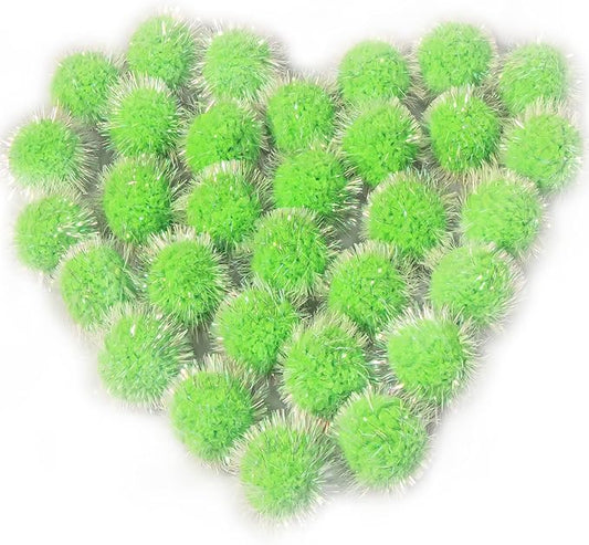 VAPKER 30 Pcs Cat Ball Toys Sparkle Balls Extra Large 2 Inch Cat's Favorite Chase Glitter Ball Glitter Tinsel Pom Poms Balls Green Color