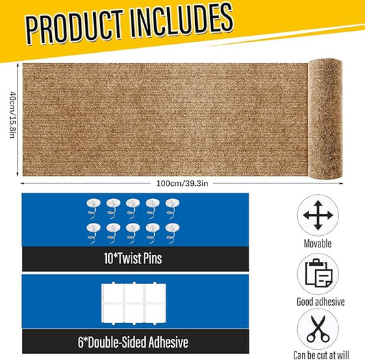 Cat Scratch Couch Furniture Protector, Adhesive Cat Scratch Pad Deterrent for Furniture, DIY Climbing Scratcher for Indoor Cats (Khaki, 39.3x15.8 in)