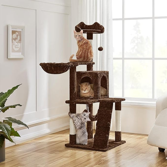 Yaheetech 54in Cat Tree, Multi-Level Cat Tower with Scratching Posts, Spacious Condo and Hammock, Ideal Activity Center for Indoor Kittens, Brown